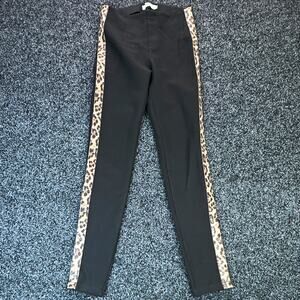Runway Paris Womens Small Black Leopard Print Side Stripe Leggings Y2K Stretch